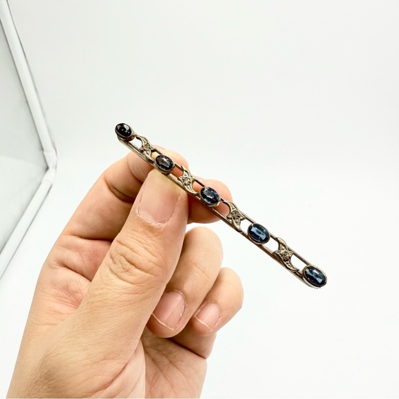 Vintage Antique Blue Clear Rhinestones Holiday Brooch - Picture 4 of 7